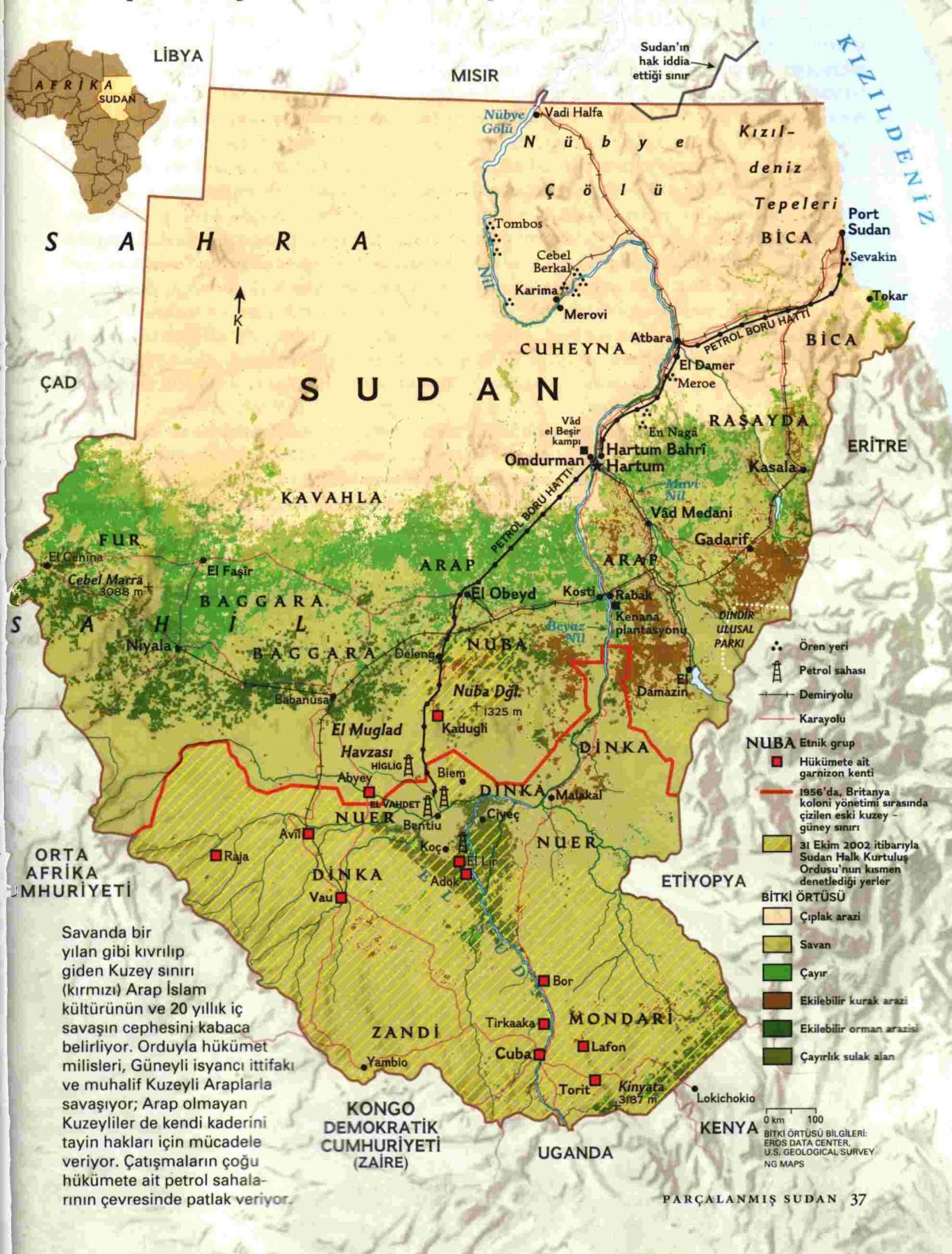 Karte Sudānā ģeogrāfija